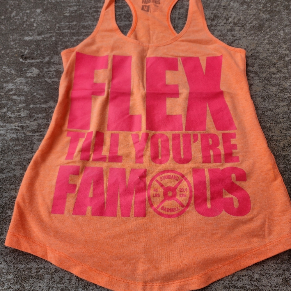 Flex Till You're Famous, Gym Tank Neon Orange Neon Bright Hot Pink, Women's M
